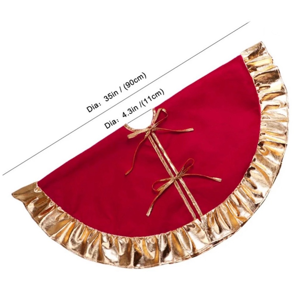 Vintage Red Felt and Metallic Gold Handmade Christmas Tree Skirt - Picture 2 of 5